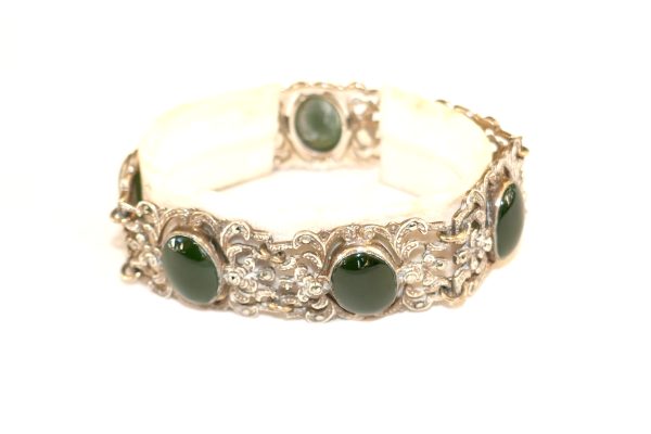 Vintage NZ Greenstone Pounamu Silver and Marcasite bracelet - Image 4
