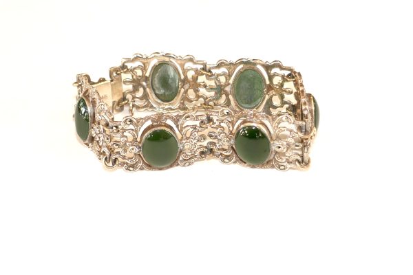 Vintage NZ Greenstone Pounamu Silver and Marcasite bracelet