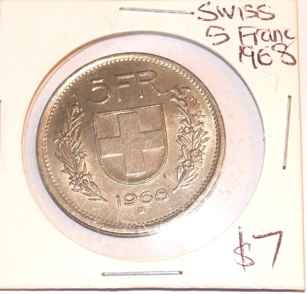 1968 Swiss 5 Franc Coin
