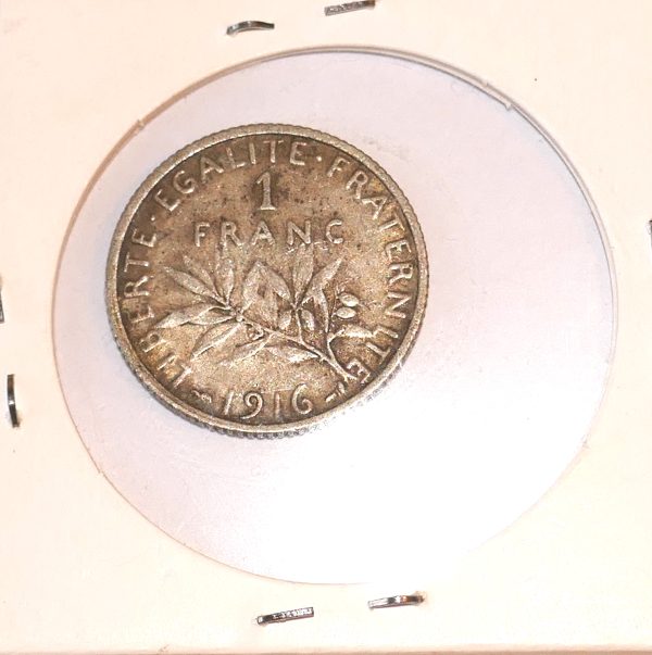 French 1916 1 Franc Silver coin. - Image 2