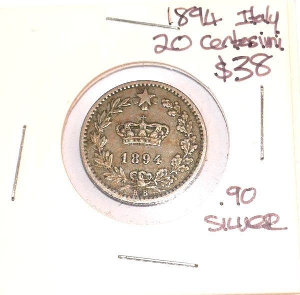 1894 Italy Silver 20 cent coin