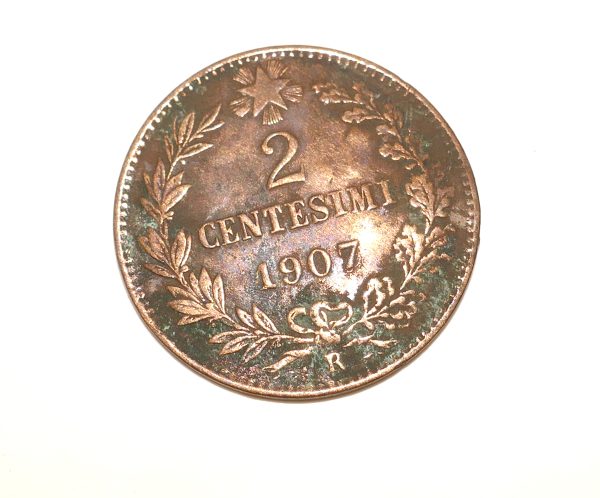 1907 Rare date Italian 2 centesmi coin