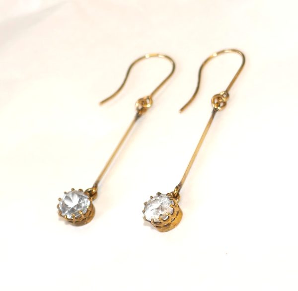 Antique pair of Gold and Light Topaz drop earrings - Image 2