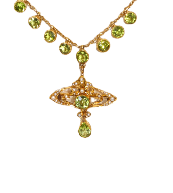 WOW Antique 15ct Gold Peridot and Seedpearl Necklace