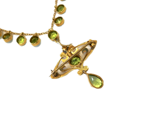 WOW Antique 15ct Gold Peridot and Seedpearl Necklace - Image 2