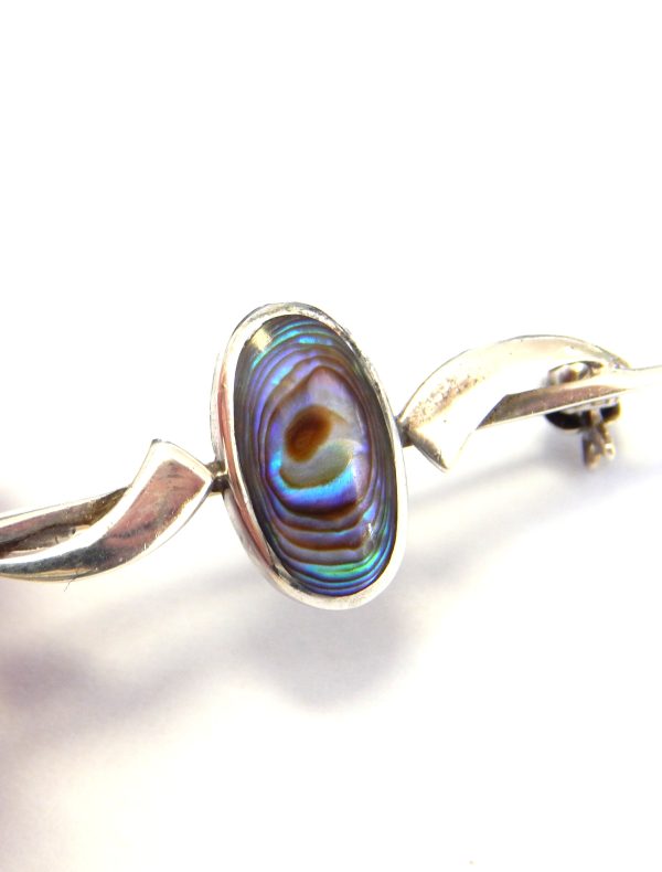 Sterling Silver & NZ Paua Shell Bar Brooch - Image 2