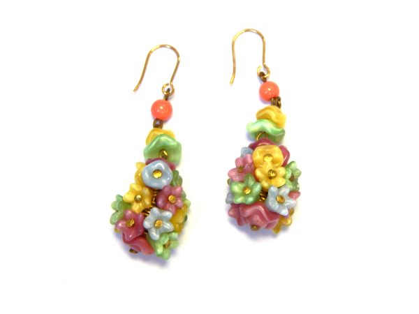 Vintage Glass Flower Drop Earrings - Image 2