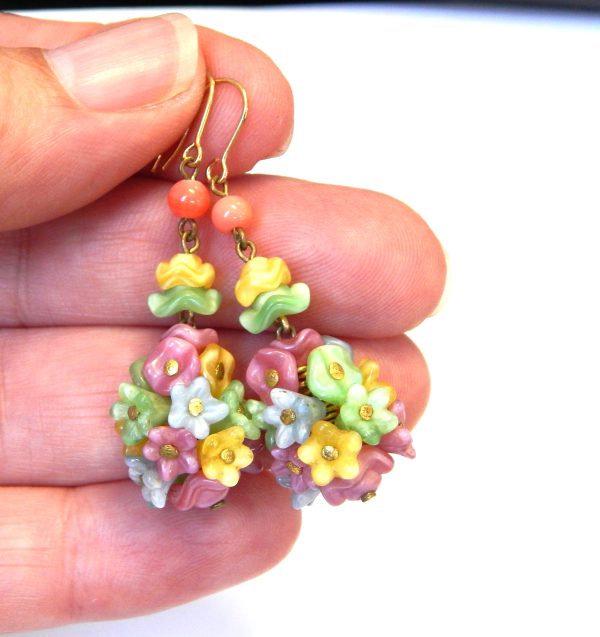 Vintage Glass Flower Drop Earrings - Image 3