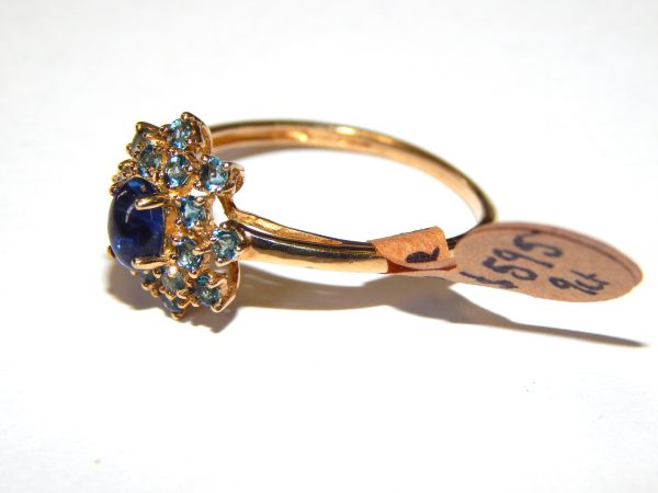 9ct Yellow Gold Aquamarine and Sapphire Cluster Ring - Image 2