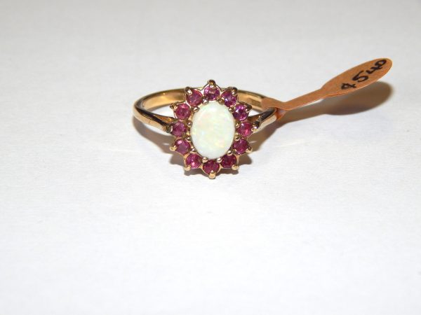 9ct Yellow Gold Opal and Ruby Cluster Ring