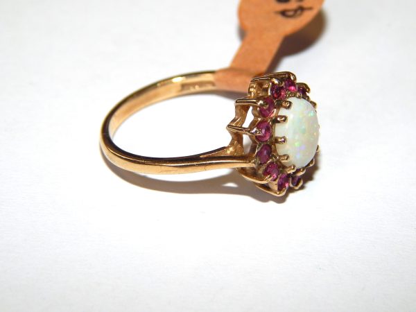 9ct Yellow Gold Opal and Ruby Cluster Ring - Image 2