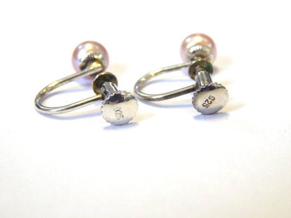 Sterling Silver & Cultured Pearl Screw on Earrings - Image 2
