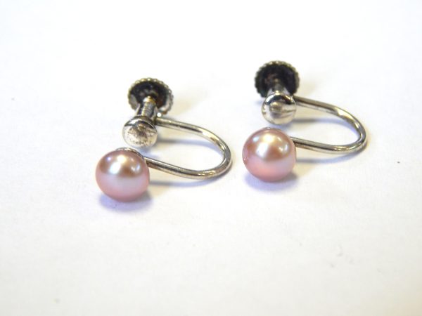Sterling Silver & Cultured Pearl Screw on Earrings - Image 3
