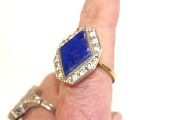 18ct Gold, Diamond and Lapis Lazuli Art Deco RING - Image 2