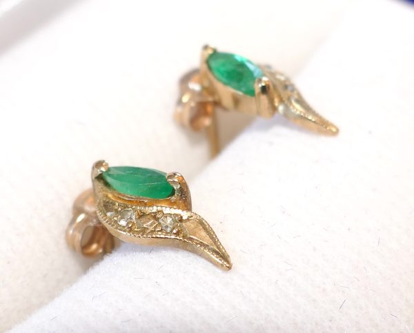 9ct Gold Pair of Emerald & Diamond Earrings