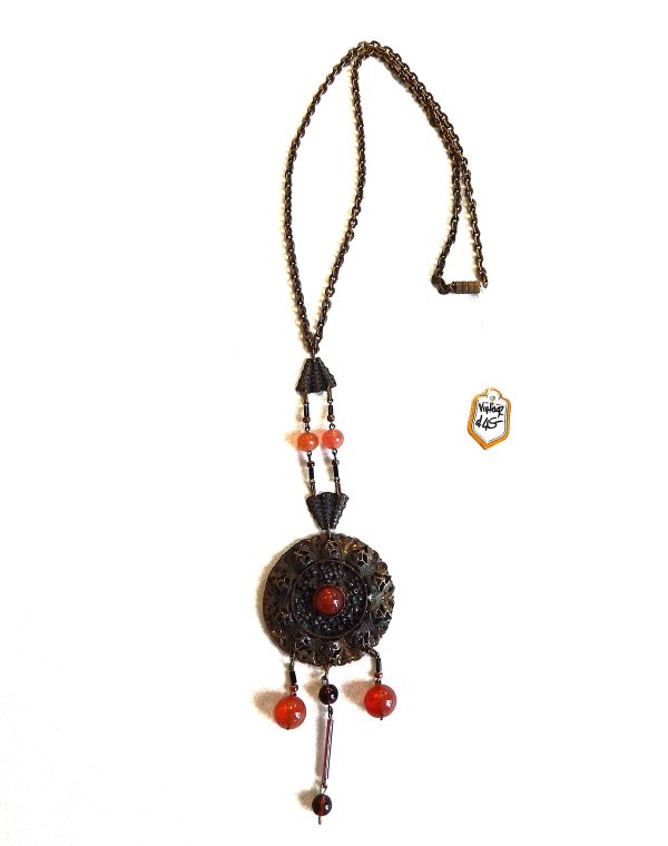 Vintage Brass & Glass Boho Necklace