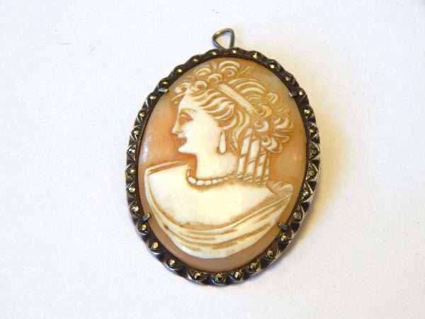 Sterling Silver Marcasite Cameo Brooch/Pendant