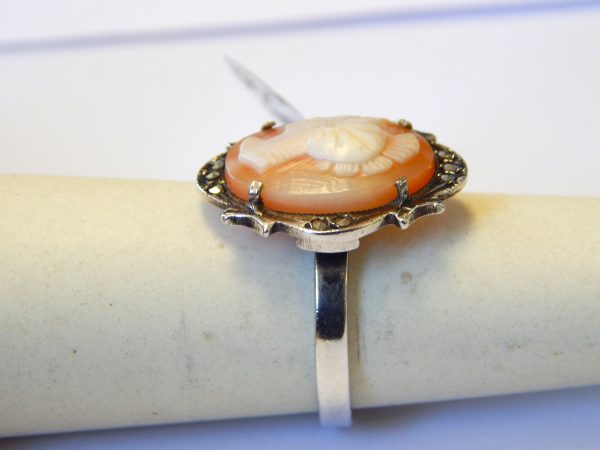Sterling Silver Marcasite Cameo Ring - Image 4