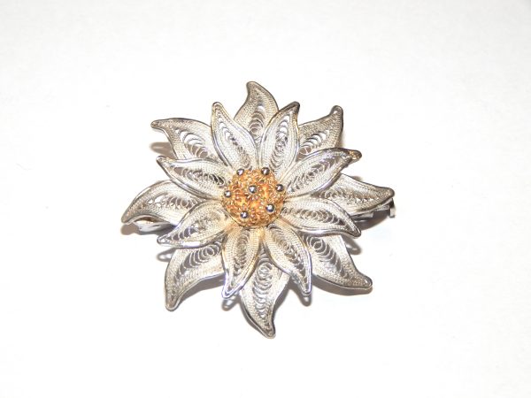 Sterling Silver Filigree Flower Brooch