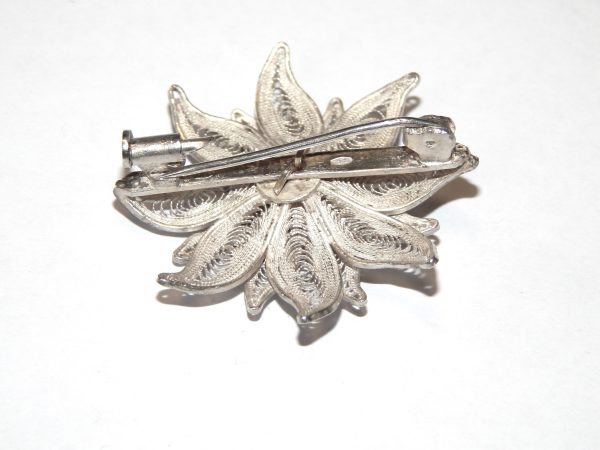Sterling Silver Filigree Flower Brooch - Image 2