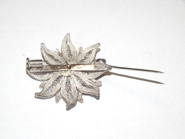 Sterling Silver Filigree Flower Brooch - Image 3