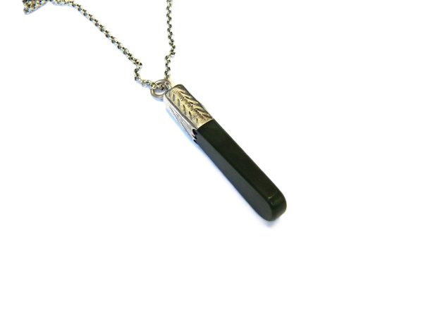 Vintage Silver Capped Greenstone Pendant - Image 4