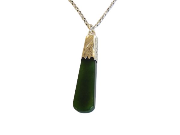 Vintage Silver Capped Greenstone Pendant