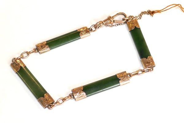 9ct Gold & NZ Greenstone Fob Bracelet - Image 2