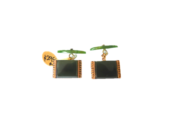 9ct Rose Gold N.Z. Greenstone Cuff Links