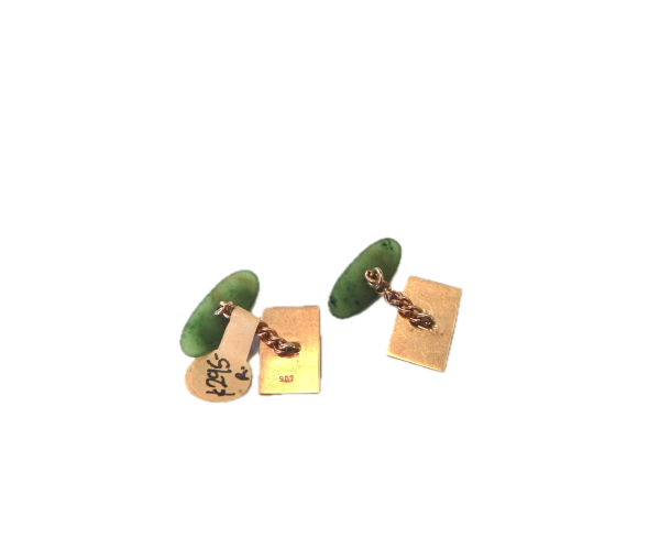 9ct Rose Gold N.Z. Greenstone Cuff Links - Image 2
