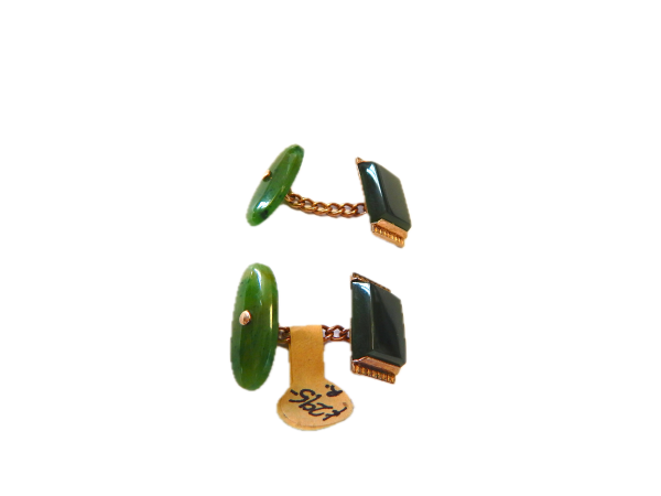9ct Rose Gold N.Z. Greenstone Cuff Links - Image 3
