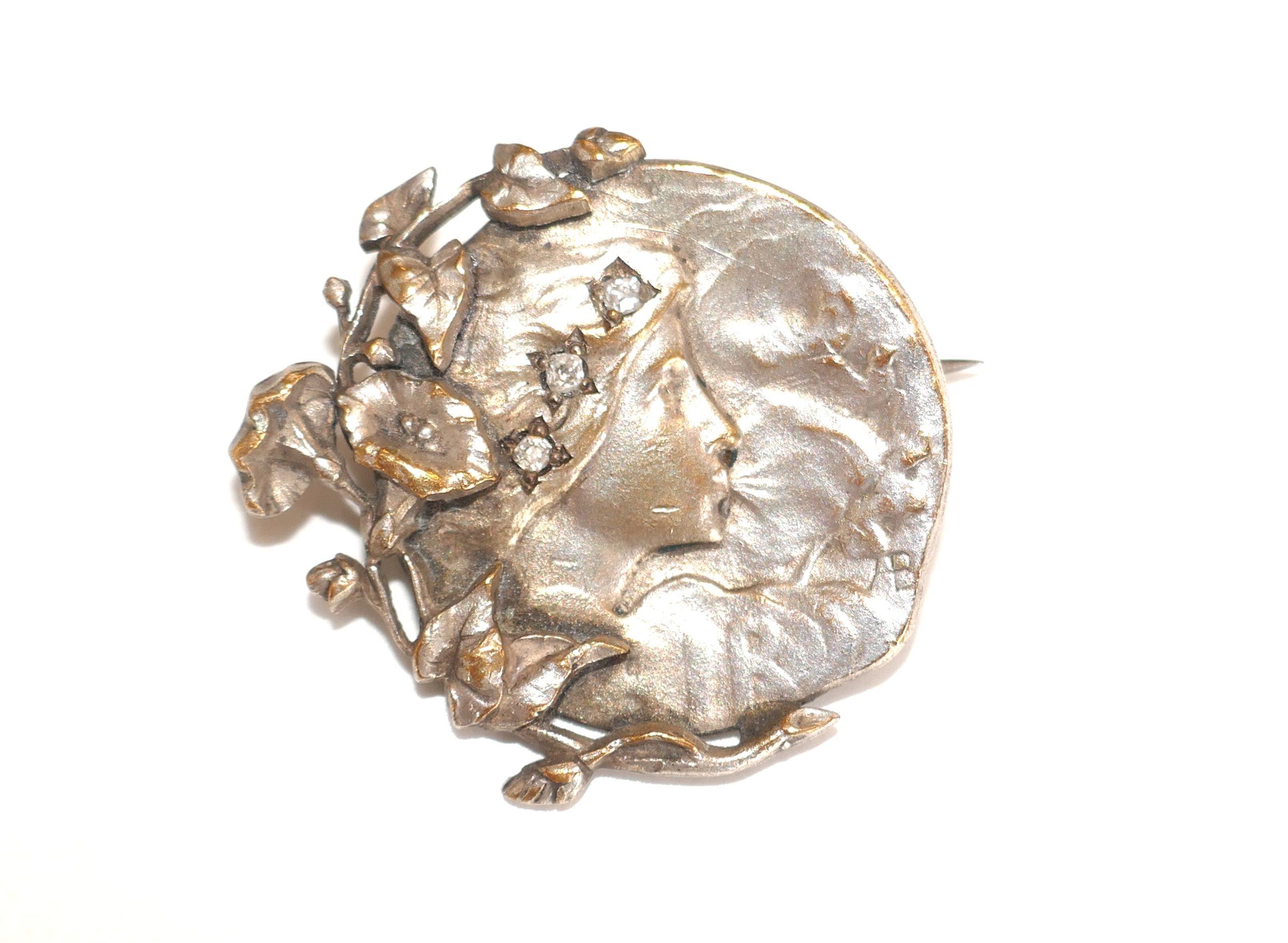 FRENCH Art Nouveau , Armanel Borgas Silver plated Diamond set Brooch - Image 2