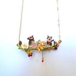 Fabulous Hand Painted French Les Nereides Cat Necklace