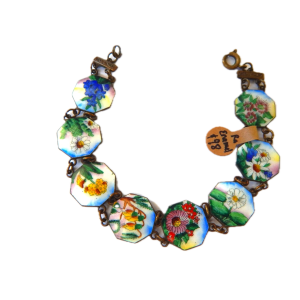 Pretty Floral Enameled Link Bracelet