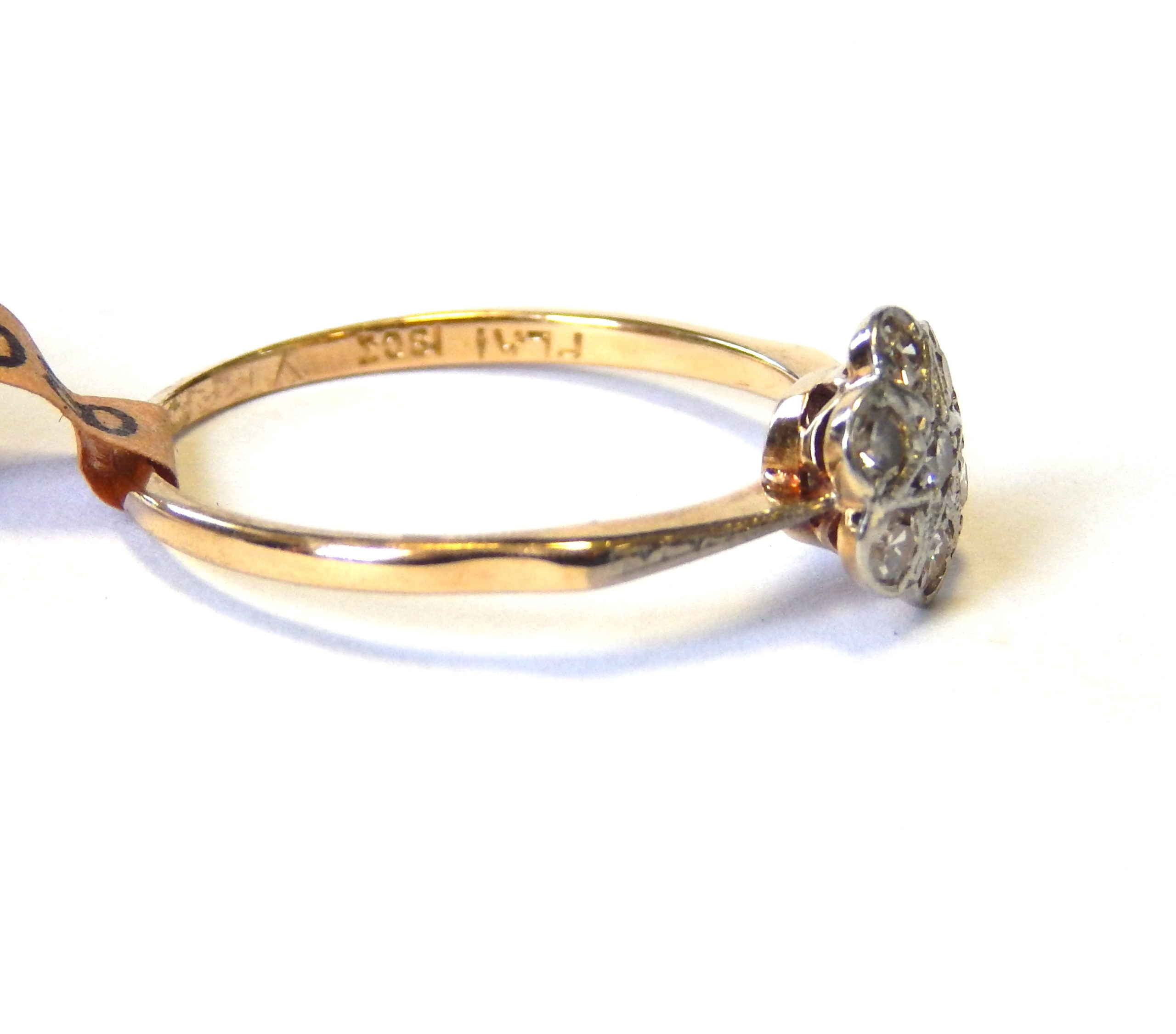 Antique 18ct Yellow Gold and 7 Stone Diamond Flower Cluster Ring - Image 2