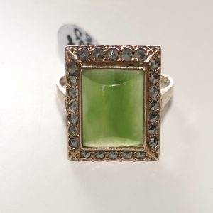 NZ 9ct Gold, Pounamu & Marcasite Vintage Ring