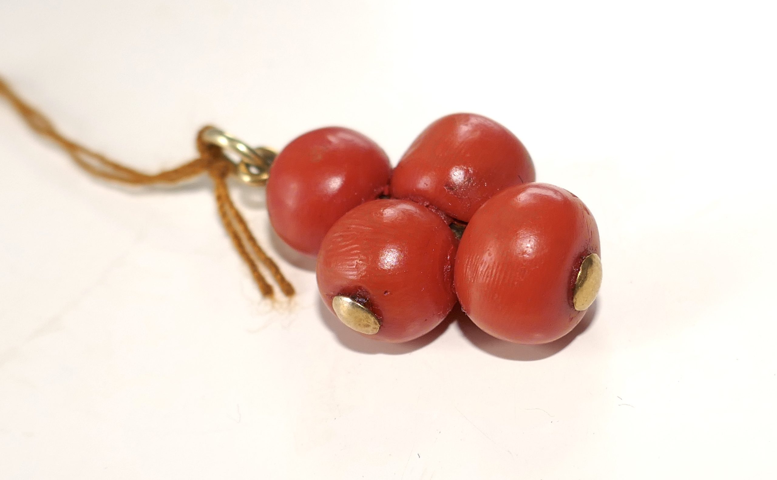Antique 4 Bead Coral and Gold Pendant