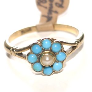 Large 18ct, Turquoise and Pearl ANTIQUE Ring