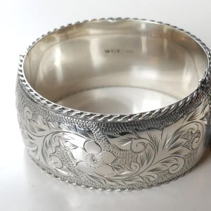 Wide Sterling Silver, engraved snap Bracelet