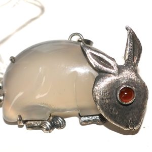 Sterling Silver Jade Rabbit Brooch / pendant