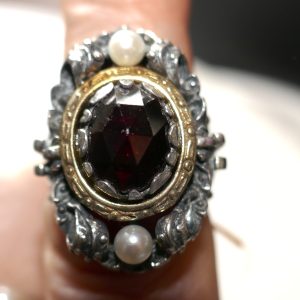 Sterling Silver, Garnet and Cultured Pearl Bohemian Ring