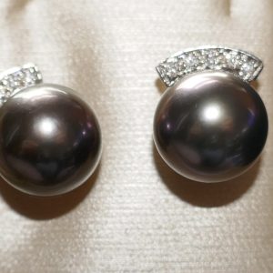 9ct Gold, Tahitian Pearl & Diamond Stud Earrings