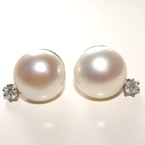 9ct Gold Pearl and Diamond Stud Earrings