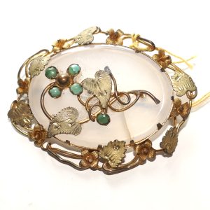 Antique Agate and Turquoise Gold plated brooch