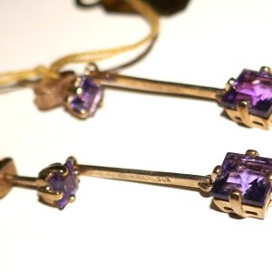 Art Deco Pair of 9ct Gold & Amethyst drop earrings