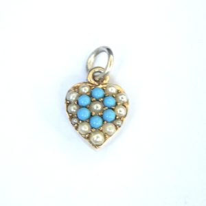 Antique Sterling Silver Pearl & Turquoise Heart Pendant
