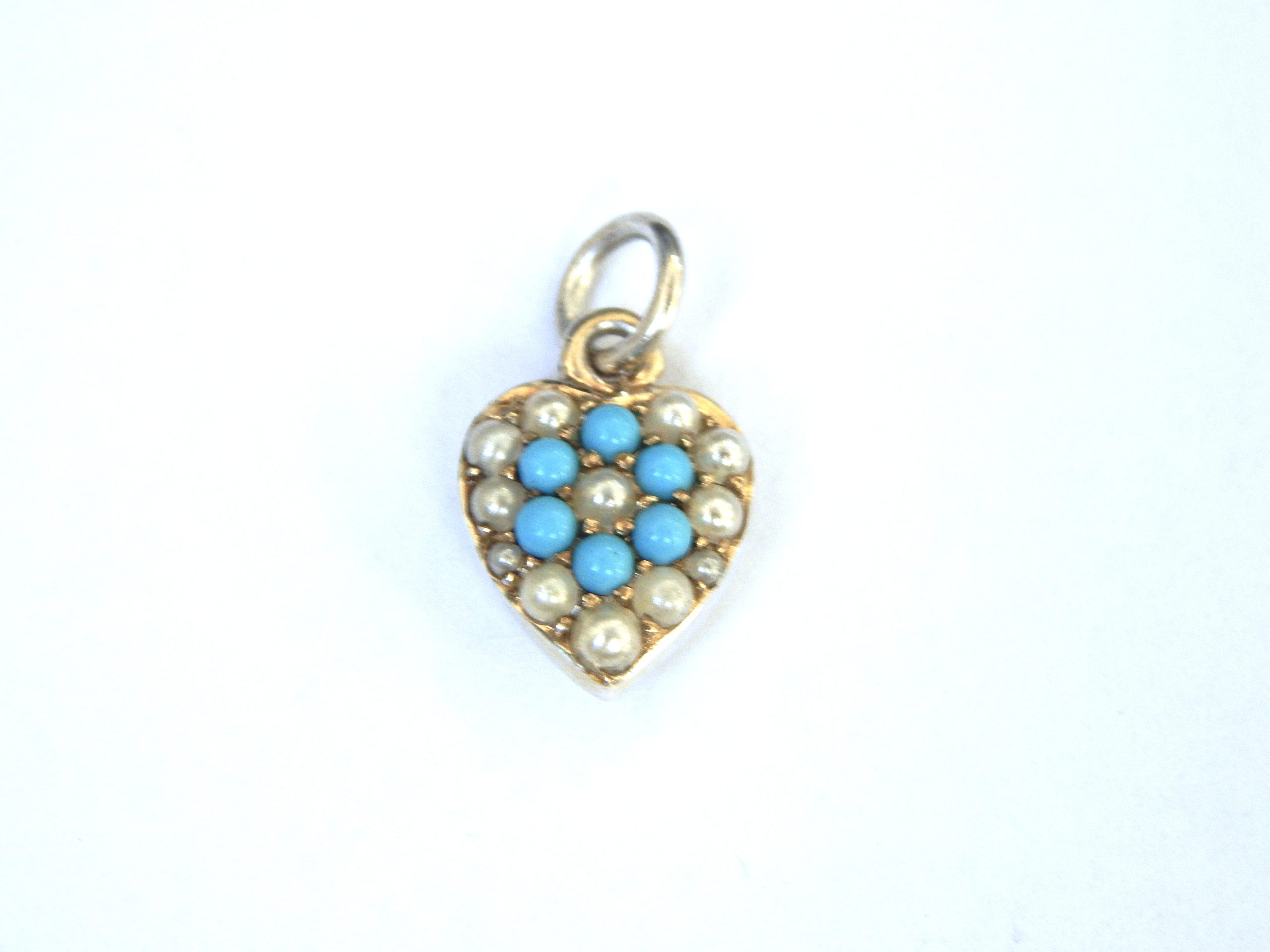 Antique Sterling Silver Pearl & Turquoise Heart Pendant