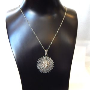 Sterling Silver Filigree Floral  Pendant Necklace