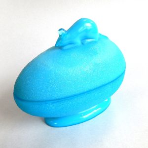 French Portieux Vallerysthal Blue Milk Glass Covered Trinket-Candy Dish