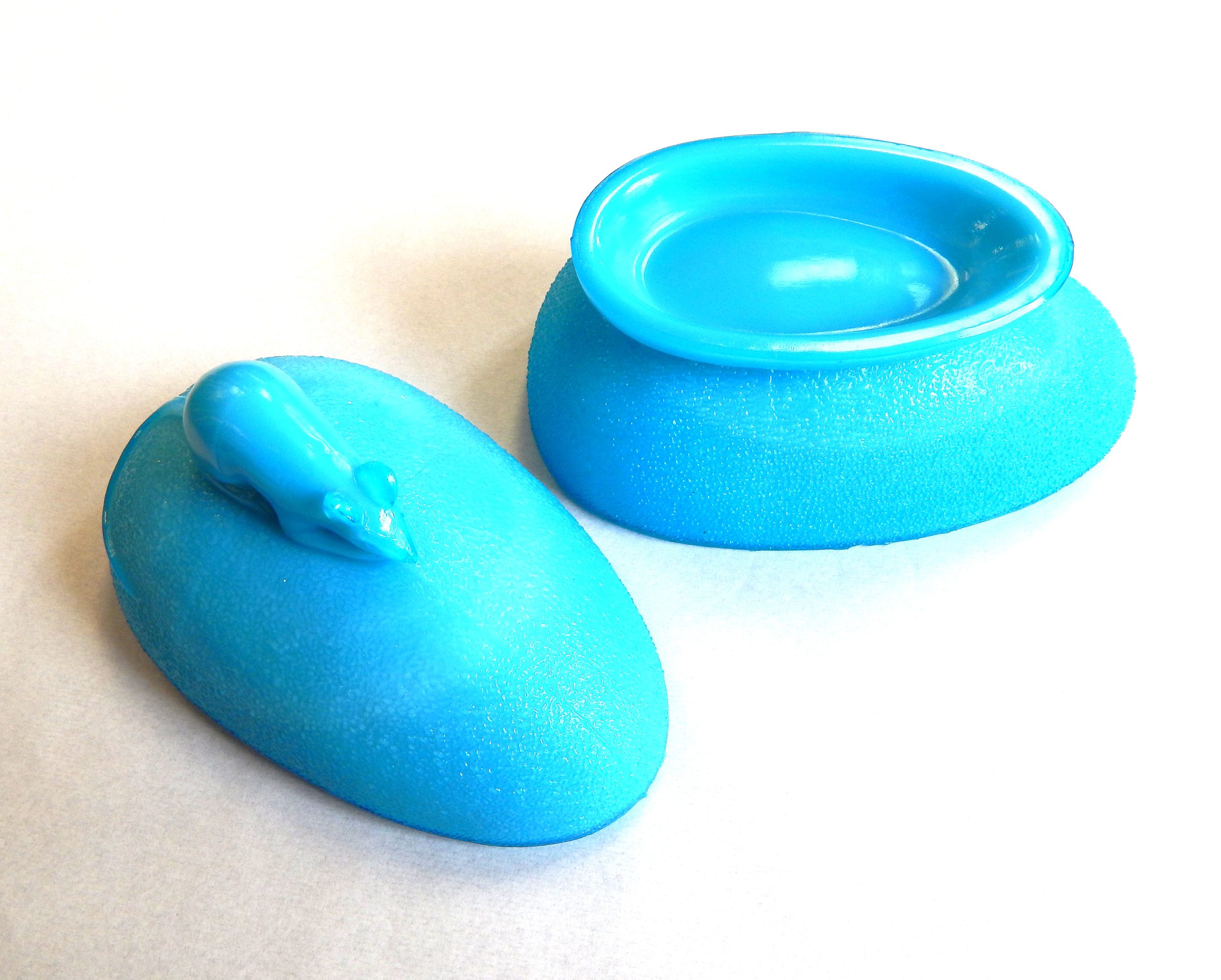 French Portieux Vallerysthal Blue Milk Glass Covered Trinket-Candy Dish - Image 5